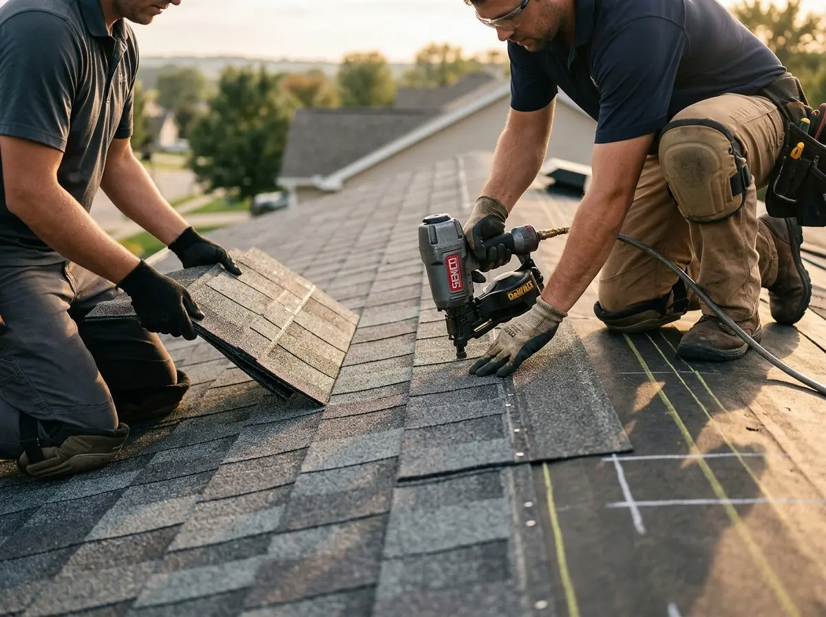 Professional roofer working on a residential roof in Bremerton
